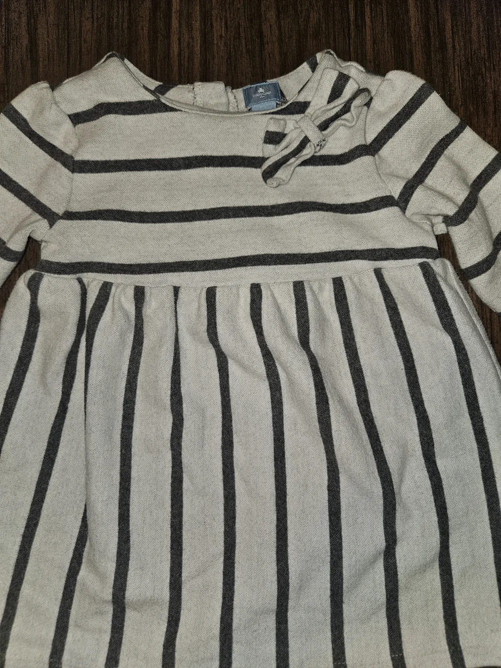 GAP White and Navy Striped Long-Sleeve Dress with Neck Bow